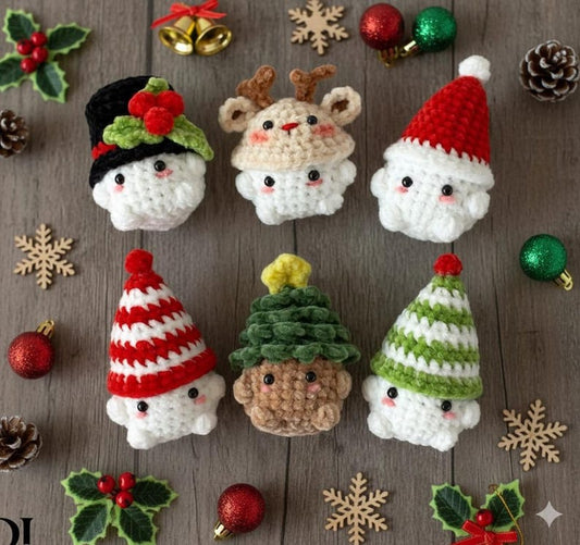 Buy 2 Get 1 Christmas Cute Mushroom crochet keychain bundle, Crochet gnome, Crochet Christmas tree keychain, Snowman gnome amigurumi