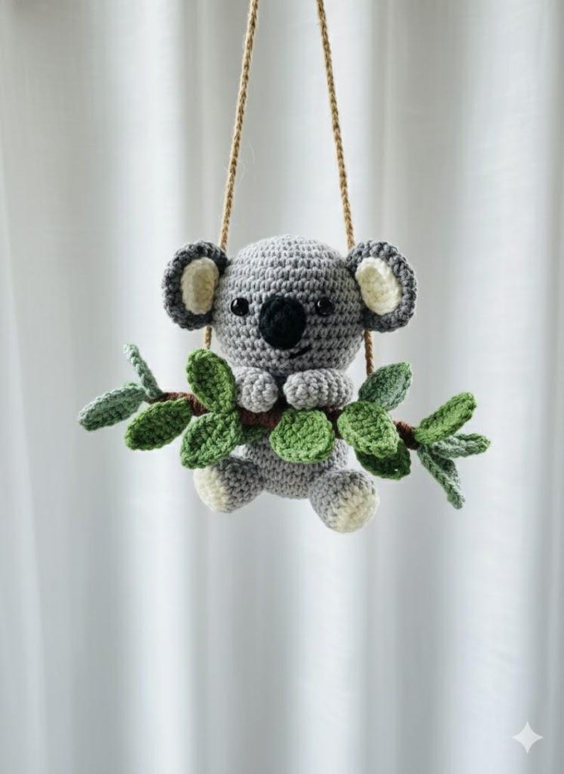 Crochet Koala Car Hanging, Cute Koala Amigurumi Rearview Mirror Charm, Koala Plush Car Accessory, Valentine Gift for Her