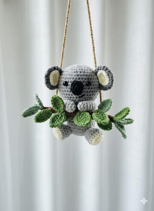 Crochet Koala Car Hanging, Cute Koala Amigurumi Rearview Mirror Charm, Koala Plush Car Accessory, Valentine Gift for Her
