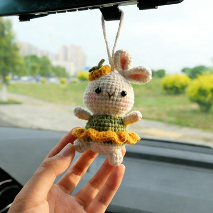 Crochet Bunny Car Hanging Accessories, Crochet Dancing Rabbit Car Interior Decor, Rear View Mirror Charm, Cute Car Accessories for Women