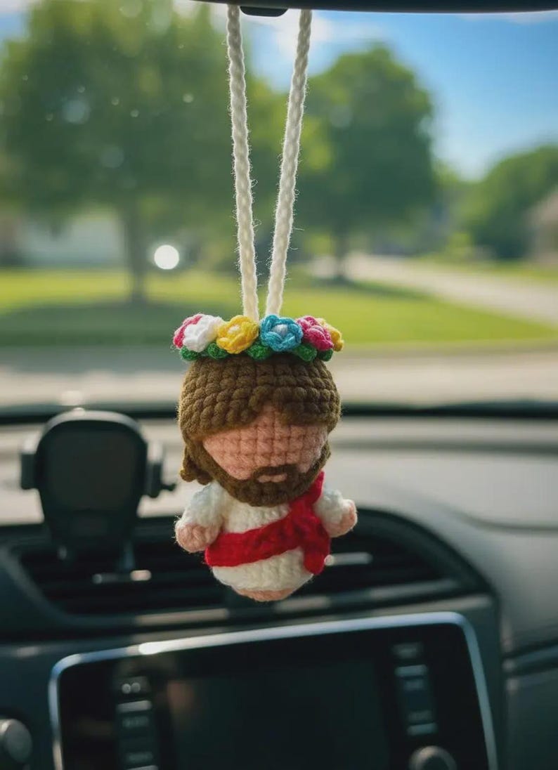 Handmade Crochet Jesus Hanging, Christian Gift, Jesus Car Mirror Hanging, Religious Amigurumi Ornament, Christmas Gift, Baptism Gift