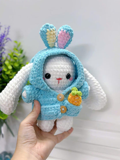 Cute Crochet Bunny Plush, Handmade Amigurumi Rabbit with Hoodie, Kawaii Bunny Doll, Soft Plush Toy, Easter Gift, Bunny Lover Gift, Miffy