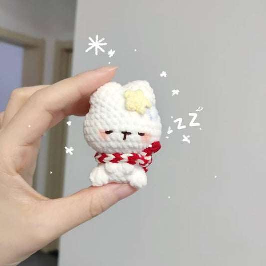 Cute Sleeping Crochet Bunny, Handmade Amigurumi Rabbit Plush, Kawaii Bunny Doll with Scarf, Mini Plush Toy, Cute Keychain, Bunny Lovers