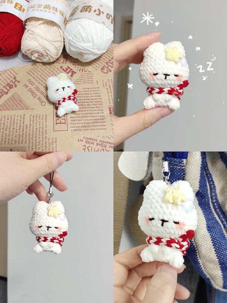 Cute Sleeping Crochet Bunny, Handmade Amigurumi Rabbit Plush, Kawaii Bunny Doll with Scarf, Mini Plush Toy, Cute Keychain, Bunny Lovers