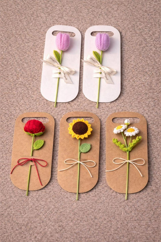 Handmade Crochet Flower Stem – Sunflower, Daisy, Rose & Tulip Gift