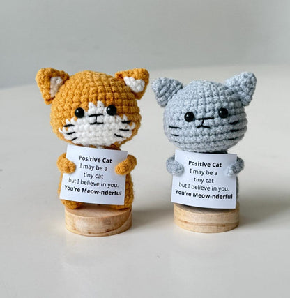 Handmade Cute Funny Crochet Cat, Inspirational Positive Animal, Cat Lover Gifts For Family Friend Coworker, Kitten Kitty Decor