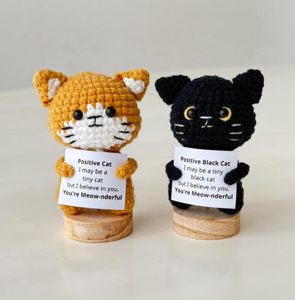 Handmade Cute Funny Crochet Cat, Inspirational Positive Animal, Cat Lover Gifts For Family Friend Coworker, Kitten Kitty Decor