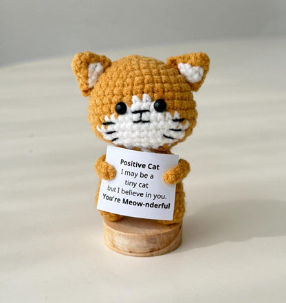 Handmade Cute Funny Crochet Cat, Inspirational Positive Animal, Cat Lover Gifts For Family Friend Coworker, Kitten Kitty Decor