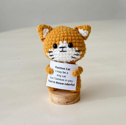Handmade Cute Funny Crochet Cat, Inspirational Positive Animal, Cat Lover Gifts For Family Friend Coworker, Kitten Kitty Decor