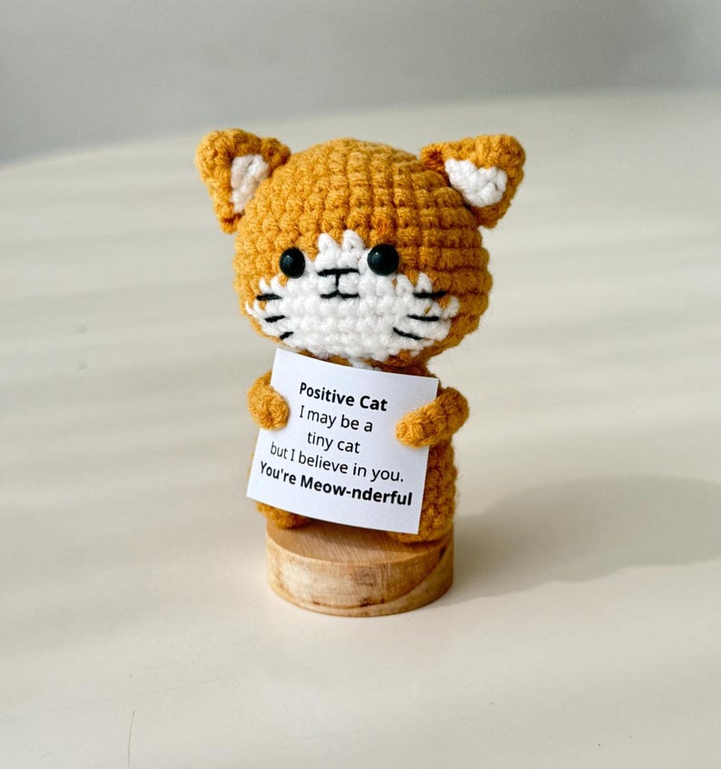 Handmade Cute Funny Crochet Cat, Inspirational Positive Animal, Cat Lover Gifts For Family Friend Coworker, Kitten Kitty Decor