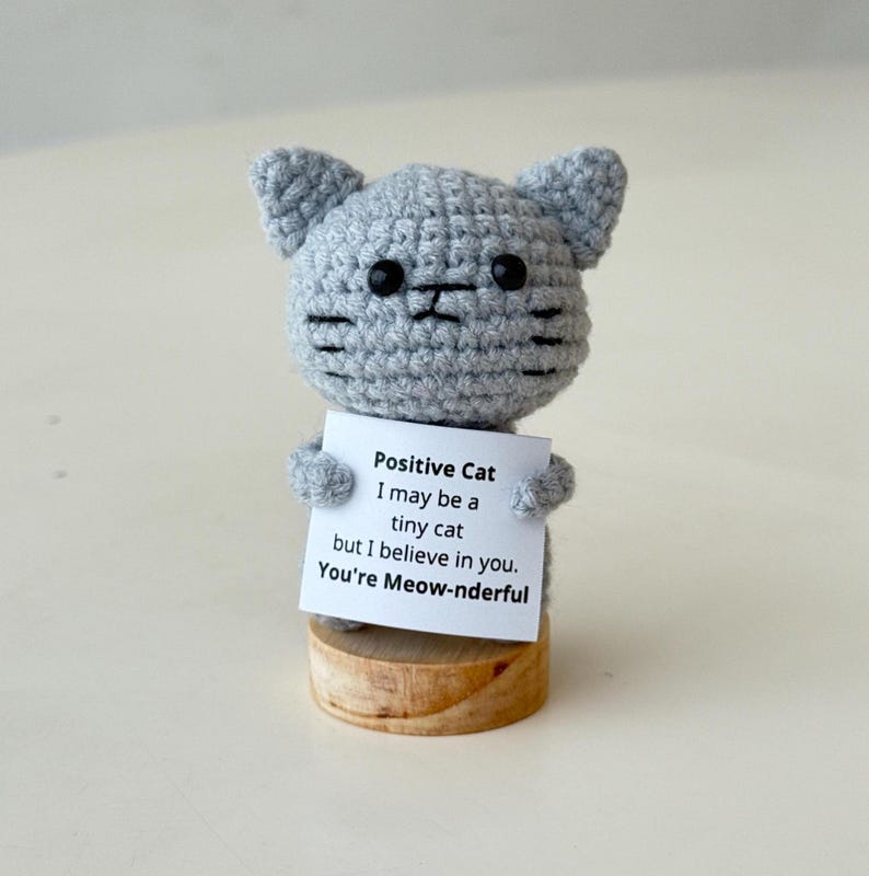 Handmade Cute Funny Crochet Cat, Inspirational Positive Animal, Cat Lover Gifts For Family Friend Coworker, Kitten Kitty Decor