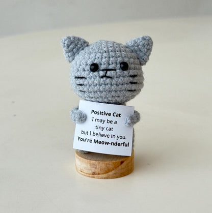 Handmade Cute Funny Crochet Cat, Inspirational Positive Animal, Cat Lover Gifts For Family Friend Coworker, Kitten Kitty Decor