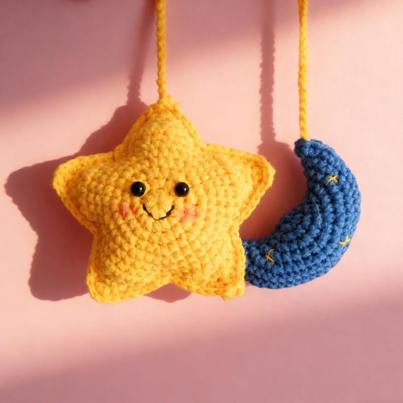 Star Moon Rear View Mirror Accessories, Crochet Car Mirror Charm, Car Mirror Hanging, Car Interior Accessories for Women/Teens/Men