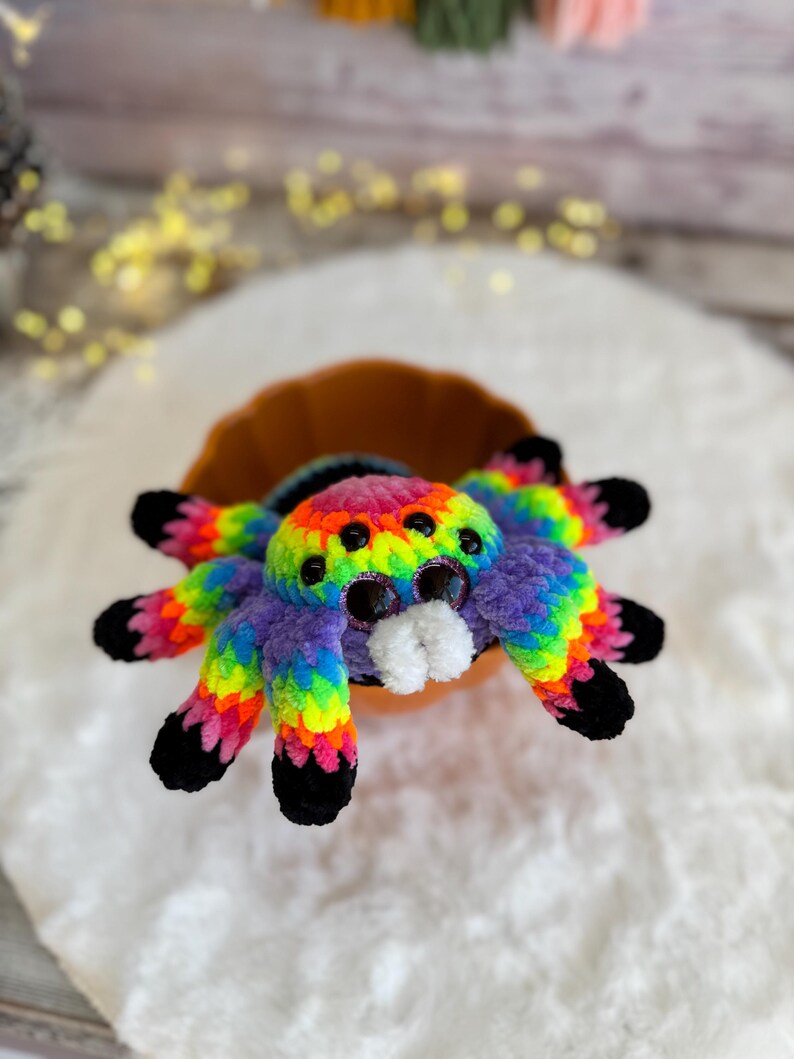Rainbow Spider Decor, Handmade Crochet Spider Ornament, Halloween Decoration, Gothic Shelf Decor, Spider Lover Gift