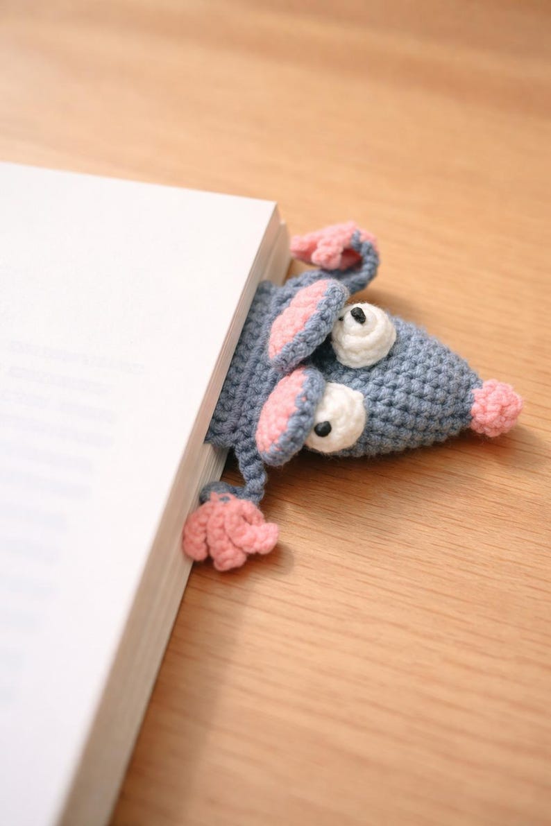 Funny Mouse Bookmark, Crochet Page Marker, Handmade Book Accessory