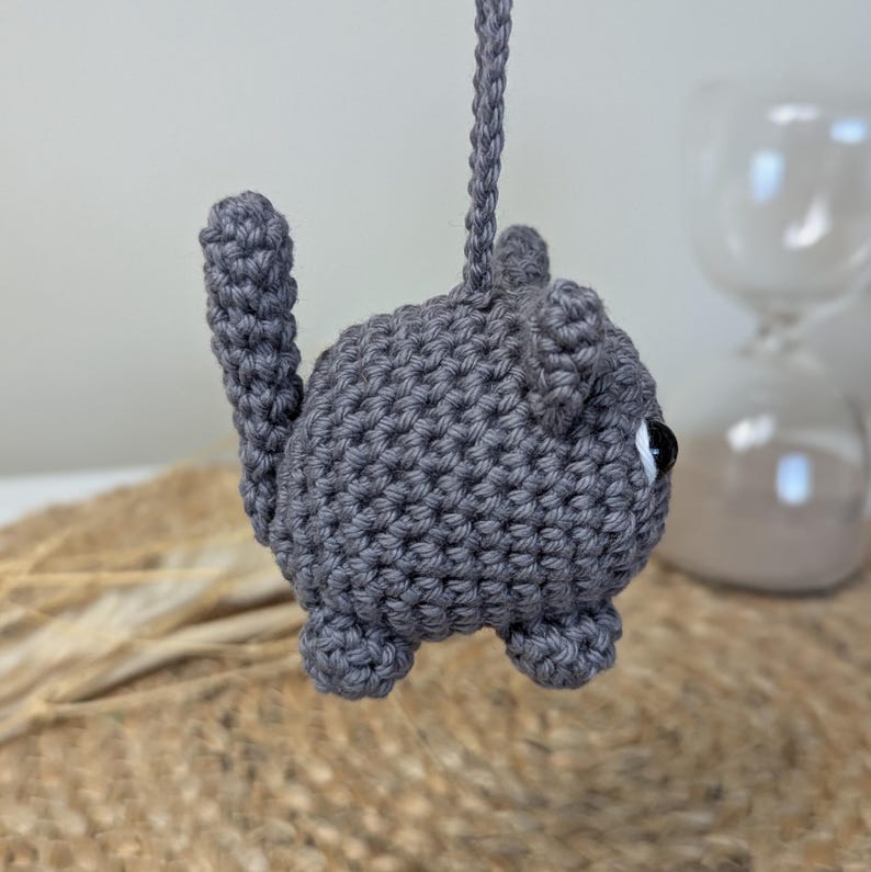 Crochet Cat Car Charm | Cat Plush Rearview Mirror Hanger