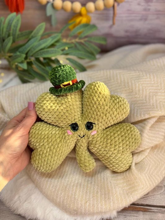 Shamrock Plush, Lucky Four Leaf Clover, St Patrick’s Day Decor, Crochet Clover Plush, Irish Lucky Charm, Good Luck Gift, Amigurumi Clover