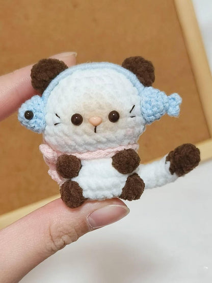 Cute Crochet Cat Wear Fish Hat Keychain, Handmade Amigurumi Cat Plush Keyring, Kawaii Crochet Cat, Mini Plush Bag Charm, Gift for Cat Lovers