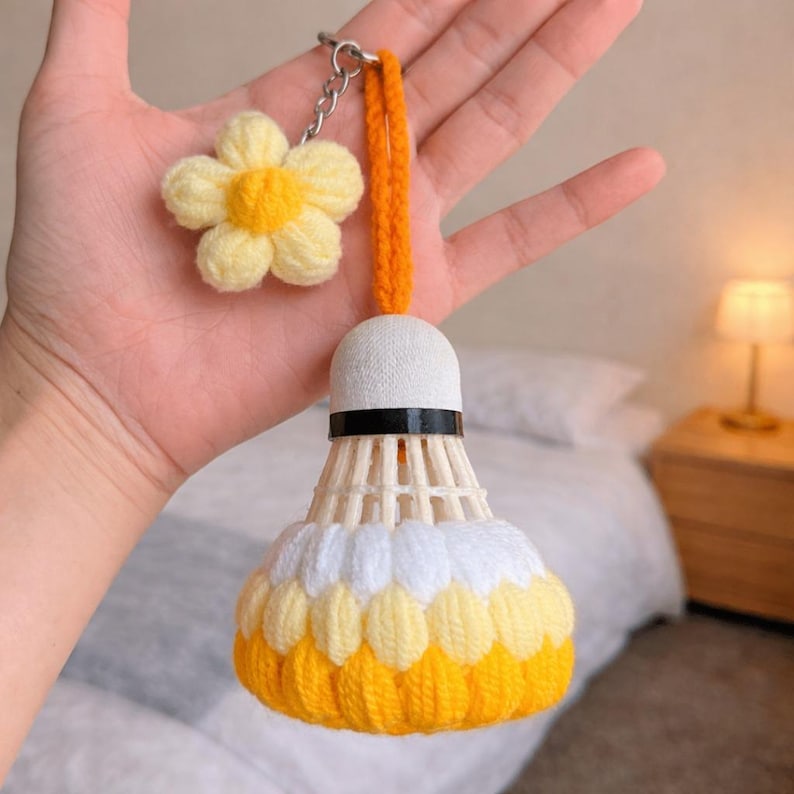 Crochet Shuttlecock Keychain, Handmade Badminton Bag Charm