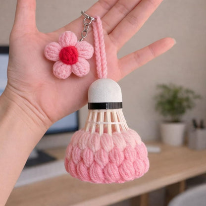 Crochet Shuttlecock Keychain, Handmade Badminton Bag Charm