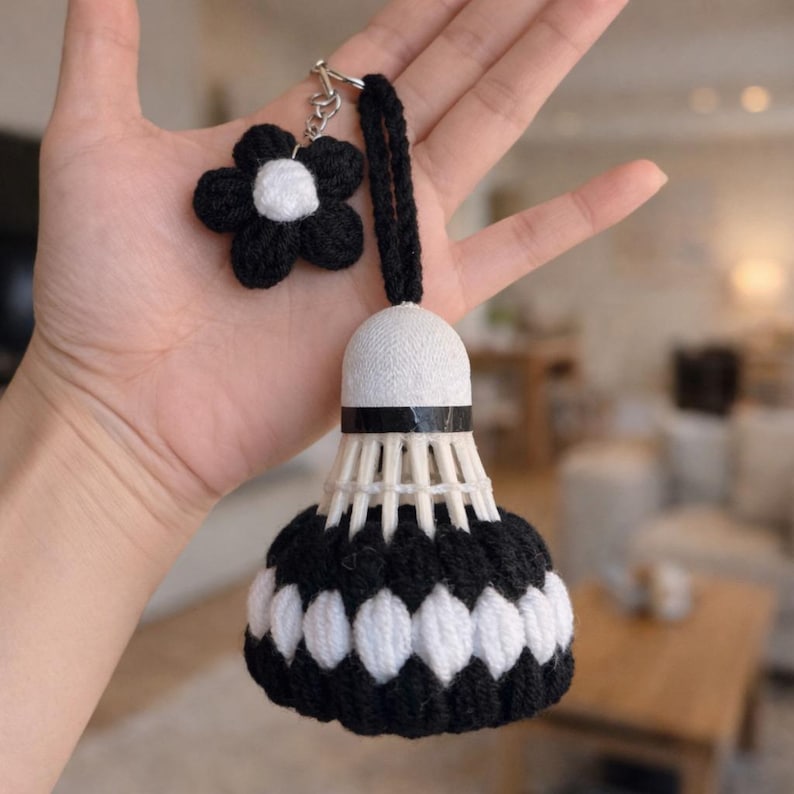 Crochet Shuttlecock Keychain, Handmade Badminton Bag Charm