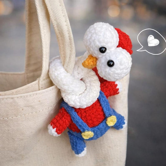 Funny Crochet Long Chicken Bag Charm| Handmade Derpy Long Neck Rooster, Quirky Farm Animal Bag Charm, Gag Gift, Kawaii Amigurumi Accessory