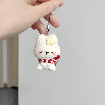 Cute Sleeping Crochet Bunny, Handmade Amigurumi Rabbit Plush, Kawaii Bunny Doll with Scarf, Mini Plush Toy, Cute Keychain, Bunny Lovers
