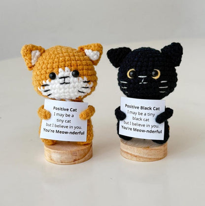 Handmade Cute Funny Crochet Cat, Inspirational Positive Animal, Cat Lover Gifts For Family Friend Coworker, Kitten Kitty Decor