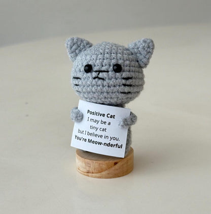 Handmade Cute Funny Crochet Cat, Inspirational Positive Animal, Cat Lover Gifts For Family Friend Coworker, Kitten Kitty Decor