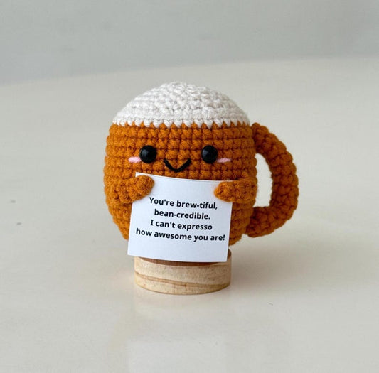 Positive Crochet Coffee Cup Desk Decor, Cute Small Coffee Lover Gift For Family Best Friend Coworker, Birthday Gift