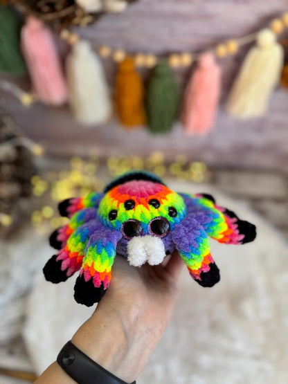 Rainbow Spider Decor, Handmade Crochet Spider Ornament, Halloween Decoration, Gothic Shelf Decor, Spider Lover Gift
