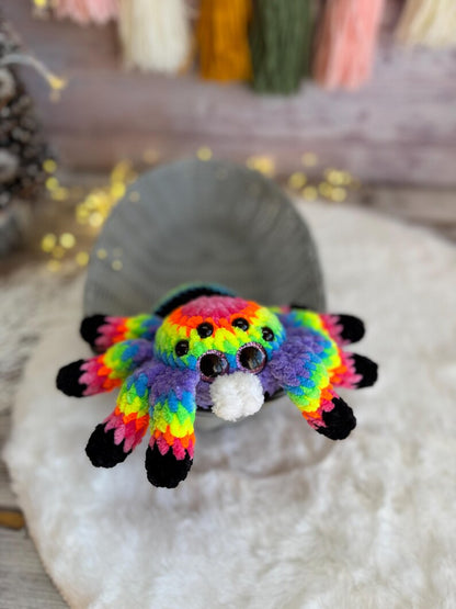 Rainbow Spider Decor, Handmade Crochet Spider Ornament, Halloween Decoration, Gothic Shelf Decor, Spider Lover Gift