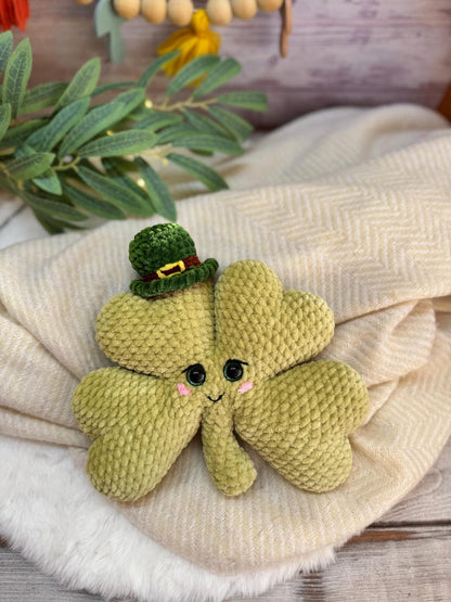 Shamrock Plush, Lucky Four Leaf Clover, St Patrick’s Day Decor, Crochet Clover Plush, Irish Lucky Charm, Good Luck Gift, Amigurumi Clover