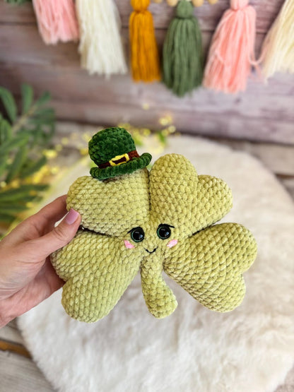 Shamrock Plush, Lucky Four Leaf Clover, St Patrick’s Day Decor, Crochet Clover Plush, Irish Lucky Charm, Good Luck Gift, Amigurumi Clover