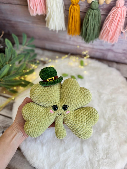 Shamrock Plush, Lucky Four Leaf Clover, St Patrick’s Day Decor, Crochet Clover Plush, Irish Lucky Charm, Good Luck Gift, Amigurumi Clover