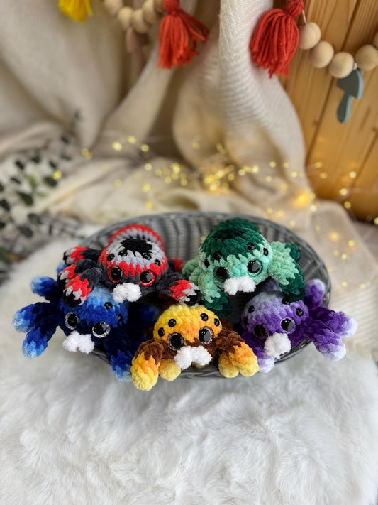 Crochet Spider Decor, Colorful Spider Ornament, Handmade Gothic Collectible, Rainbow Shelf Decor, Spider Lover Gift