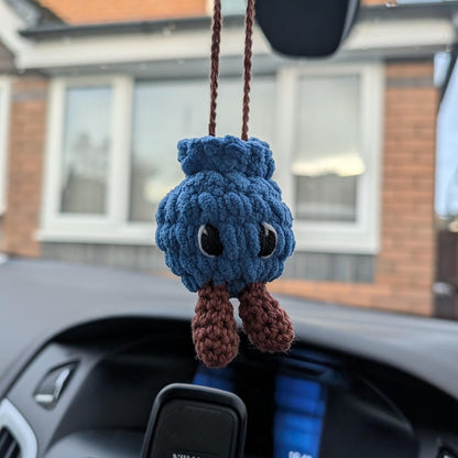 Crochet Blueberry Car Charm | Handmade Blueberry Rearview Mirror Hanger