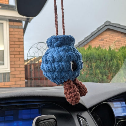 Crochet Blueberry Car Charm | Handmade Blueberry Rearview Mirror Hanger