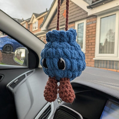 Crochet Blueberry Car Charm | Handmade Blueberry Rearview Mirror Hanger