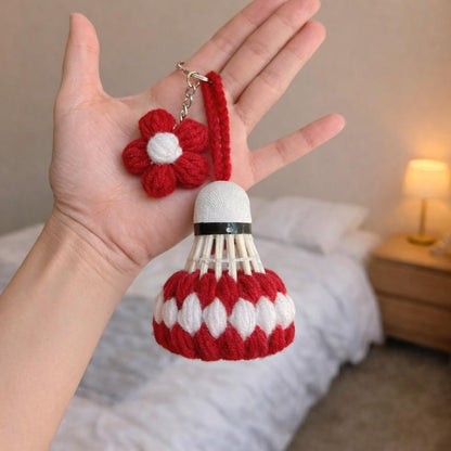 Crochet Shuttlecock Keychain, Handmade Badminton Bag Charm