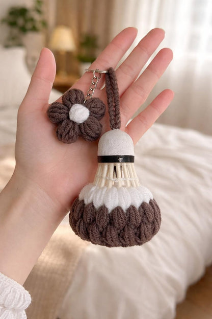 Crochet Shuttlecock Keychain, Handmade Badminton Bag Charm
