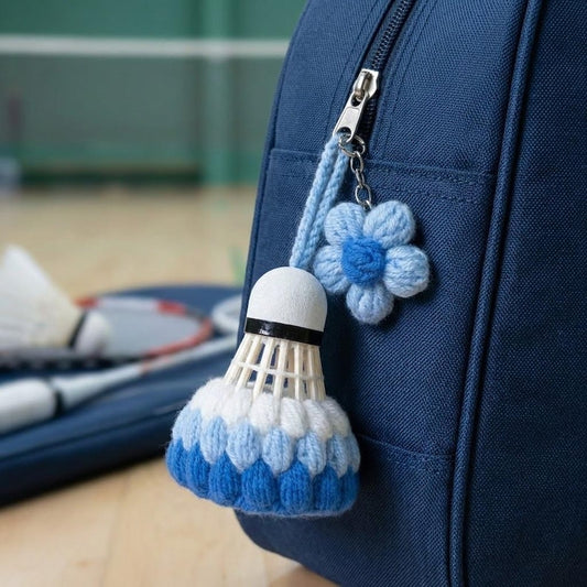 Crochet Shuttlecock Keychain, Handmade Badminton Bag Charm