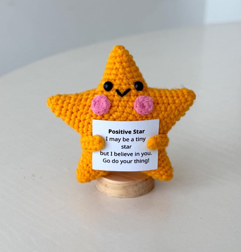 2PCS Crochet Supportive Star/Moon, Positive Star, Positive Moon, Cute Desk Accessory, Coworkers Gift, Cheer Up Gift, Birthday Gifts