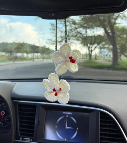 Crochet Hibiscus Flower Car Charm, Boho Car Rearview Mirror Hanging, Hanging Flower Ornament, Car Mirror Decoration, Gift For Her