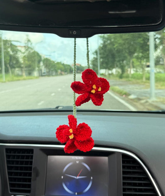 Crochet Hibiscus Flower Car Charm, Boho Car Rearview Mirror Hanging, Hanging Flower Ornament, Car Mirror Decoration, Gift For Her