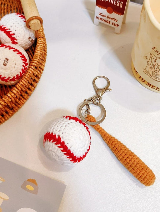 Crochet Baseball Bat Keychain, Handmade Baseball Keychain, Sports Keychain, Baseball Lover Gift, Coach Gift, Cute Amigurumi Keyring