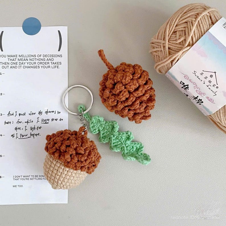 Crochet Acorn & Pine Nut Keychain, Handmade Autumn Fall Bag Charm, Cute Woodland Nature Amigurumi Gift, Crochet Bag Charm, Crochet Squirrel