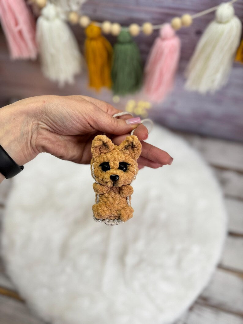 Car charms rear view mirror, Crochet mirror hanger Dog pug shepherd corgi malinois husky beagle Jack Russel Terrier Chihuahua car accessory
