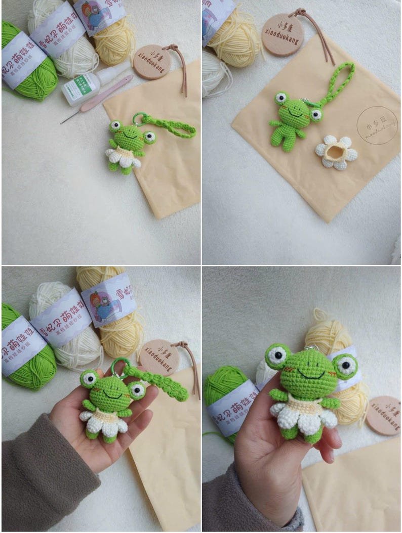 Cute Crochet Frog Keychain – Kawaii Amigurumi Frog Plush – Handmade Frog Bag Charm – Small Animal Gift – Frog Lover Present