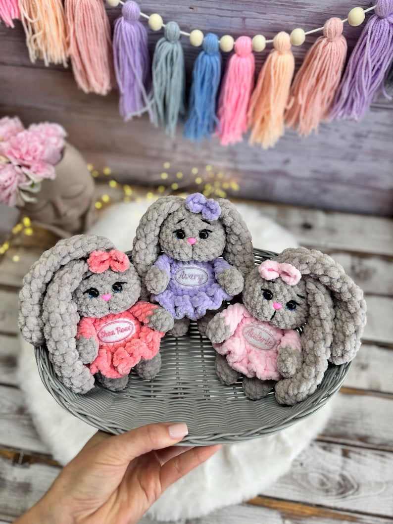 Custom Name Bunny Decor, Personalized Crochet Rabbit Ornament, Handmade Easter Decoration, Bunny Keepsake
